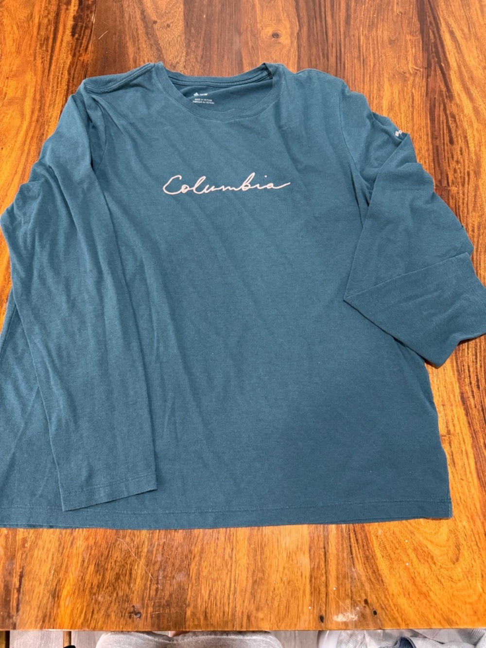 Columbia Teal Script Logo Long Sleeve Tee